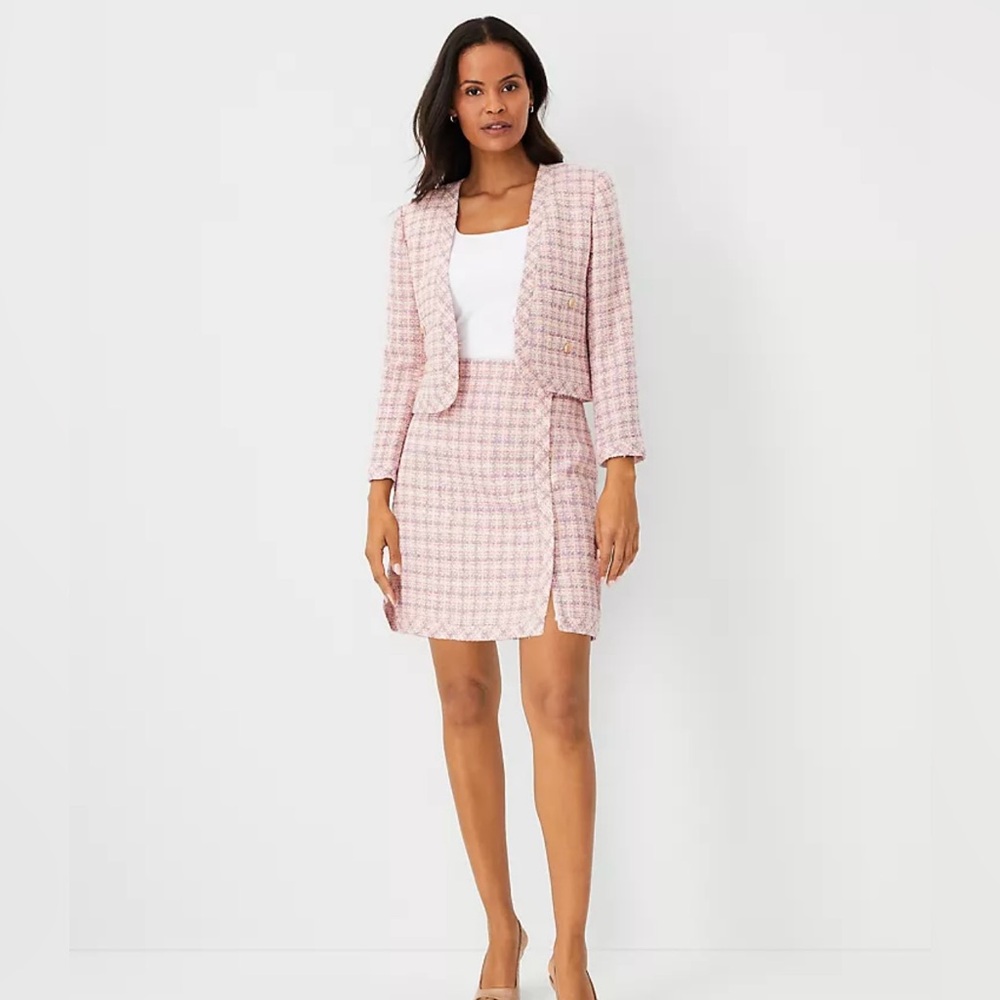 NWT Ann Taylor Pink Fringe Tweed Wrap Skirt